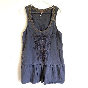 Free People Embroidered Studded Peplum Tunic Tank